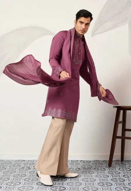 Ethnic Drape by Shubhvastra Viscose Silk Mens Kurta With Dupatta Wholesalers In Surat
